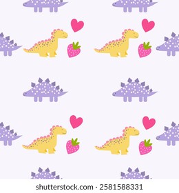 Dinosaurs seamless pattern background. Cute Dinosaurs illustration pattern. Cartoon Dinosaurs background. Perfect for fashion clothes, shirt, fabrics, textiles, wallpaper, decor, print, packaging.