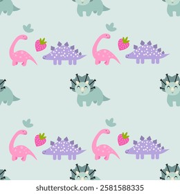 Dinosaurs seamless pattern background. Cute Dinosaurs illustration pattern. Cartoon Dinosaurs background. Perfect for fashion clothes, shirt, fabrics, textiles, wallpaper, decor, print, packaging.