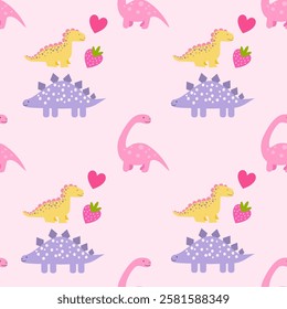 Dinosaurs seamless pattern background. Cute Dinosaurs illustration pattern. Cartoon Dinosaurs background. Perfect for fashion clothes, shirt, fabrics, textiles, wallpaper, decor, print, packaging.