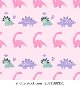 Dinosaurs seamless pattern background. Cute Dinosaurs illustration pattern. Cartoon Dinosaurs background. Perfect for fashion clothes, shirt, fabrics, textiles, wallpaper, decor, print, packaging.