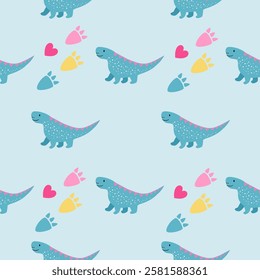 Dinosaurs seamless pattern background. Cute Dinosaurs illustration pattern. Cartoon Dinosaurs background. Perfect for fashion clothes, shirt, fabrics, textiles, wallpaper, decor, print, packaging.