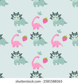 Dinosaurs seamless pattern background. Cute Dinosaurs illustration pattern. Cartoon Dinosaurs background. Perfect for fashion clothes, shirt, fabrics, textiles, wallpaper, decor, print, packaging.