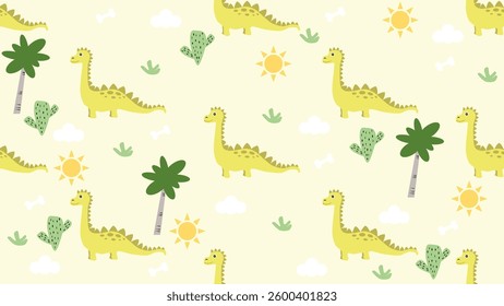 Dinosaurs seamless pattern background. Cute Dinosaurs illustration pattern. Cartoon Dinosaurs background. Perfect for fashion clothes, shirt, fabrics, textiles, wallpaper, decor, print, packaging.