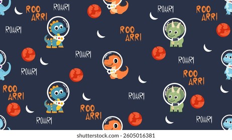 Dinosaurs seamless pattern background. Dinosaurs doodle illustration pattern. Astronaut dinosaurs background. Perfect for fabrics, textile, wallpaper, decor. SSTKbackgrounds