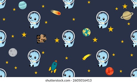 Dinosaurs seamless pattern background. Dinosaurs doodle illustration pattern. Astronaut dinosaurs background. Perfect for fabrics, textile, wallpaper, decor. SSTKbackgrounds