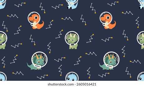 Dinosaurs seamless pattern background. Dinosaurs doodle illustration pattern. Astronaut dinosaurs background. Perfect for fabrics, textile, wallpaper, decor. SSTKbackgrounds