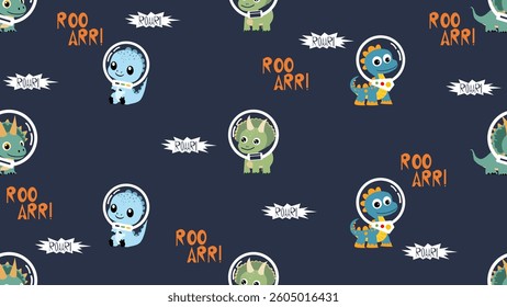 Dinosaurs seamless pattern background. Dinosaurs doodle illustration pattern. Astronaut dinosaurs background. Perfect for fabrics, textile, wallpaper, decor. SSTKbackgrounds