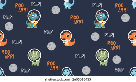 Dinosaurs seamless pattern background. Dinosaurs doodle illustration pattern. Astronaut dinosaurs background. Perfect for fabrics, textile, wallpaper, decor. SSTKbackgrounds