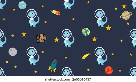 Dinosaurs seamless pattern background. Dinosaurs doodle illustration pattern. Astronaut dinosaurs background. Perfect for fabrics, textile, wallpaper, decor. SSTKbackgrounds