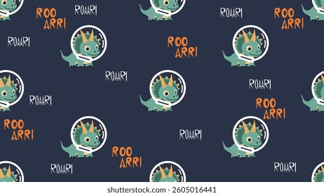 Dinosaurs seamless pattern background. Dinosaurs doodle illustration pattern. Astronaut dinosaurs background. Perfect for fabrics, textile, wallpaper, decor. SSTKbackgrounds