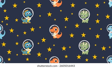 Dinosaurs seamless pattern background. Dinosaurs doodle illustration pattern. Astronaut dinosaurs background. Perfect for fabrics, textile, wallpaper, decor. SSTKbackgrounds
