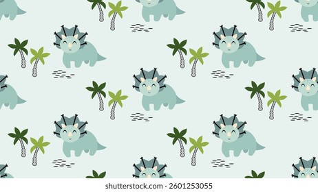 Dinosaurs seamless pattern background. Dinosaurs illustration pattern. Dinosaurs background. Perfect for fashion clothes, shirt, fabrics, textiles, wallpaper, decor, print, packaging.