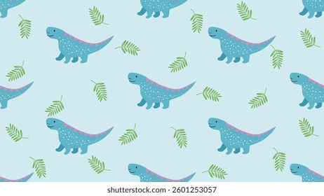 Dinosaurs seamless pattern background. Dinosaurs illustration pattern. Dinosaurs background. Perfect for fashion clothes, shirt, fabrics, textiles, wallpaper, decor, print, packaging.