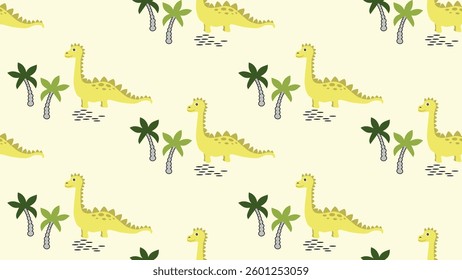 Dinosaurs seamless pattern background. Dinosaurs illustration pattern. Dinosaurs background. Perfect for fashion clothes, shirt, fabrics, textiles, wallpaper, decor, print, packaging.