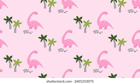 Dinosaurs seamless pattern background. Dinosaurs illustration pattern. Dinosaurs background. Perfect for fashion clothes, shirt, fabrics, textiles, wallpaper, decor, print, packaging.