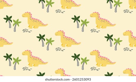 Dinosaurs seamless pattern background. Dinosaurs illustration pattern. Dinosaurs background. Perfect for fashion clothes, shirt, fabrics, textiles, wallpaper, decor, print, packaging.