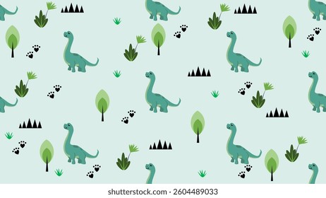 Dinosaurs seamless pattern background. Dinosaurs illustration pattern. Dinosaurs background. Perfect for fashion clothes, shirt, fabrics, textiles, wallpaper, decor, print, packaging.