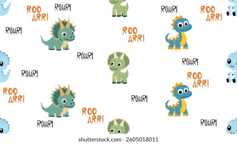 Dinosaurs seamless pattern background. Dinosaurs illustration pattern. Dinosaurs background. Perfect for fashion clothes, shirt, fabrics, textiles, wallpaper, decor, print, packaging.