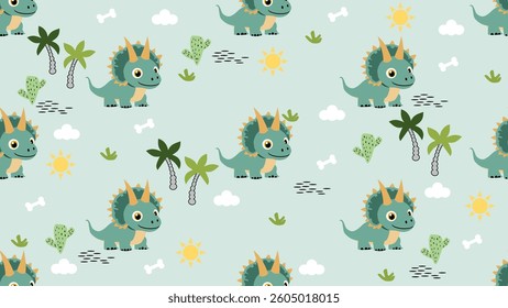 Dinosaurs seamless pattern background. Dinosaurs illustration pattern. Dinosaurs background. Perfect for fashion clothes, shirt, fabrics, textiles, wallpaper, decor, print, packaging.