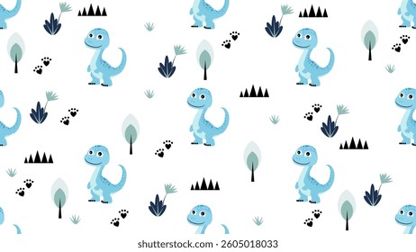 Dinosaurs seamless pattern background. Dinosaurs illustration pattern. Dinosaurs background. Perfect for fashion clothes, shirt, fabrics, textiles, wallpaper, decor, print, packaging.