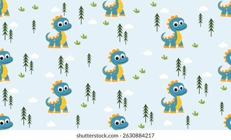 Dinosaurs seamless pattern background. Dinosaurs illustration pattern. Dinosaurs background. Perfect for fashion clothes, shirt, fabrics, textiles, wallpaper, decor, print, packaging.