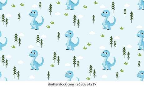 Dinosaurs seamless pattern background. Dinosaurs illustration pattern. Dinosaurs background. Perfect for fashion clothes, shirt, fabrics, textiles, wallpaper, decor, print, packaging.