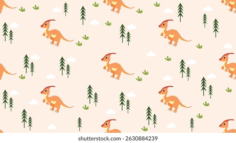 Dinosaurs seamless pattern background. Dinosaurs illustration pattern. Dinosaurs background. Perfect for fashion clothes, shirt, fabrics, textiles, wallpaper, decor, print, packaging.