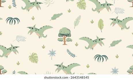 Dinosaurs seamless pattern background. Dinosaurs illustration pattern. Dinosaurs background. Perfect for fashion clothes, shirt, fabrics, textiles, wallpaper, decor, print, packaging.
