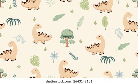 Dinosaurs seamless pattern background. Dinosaurs illustration pattern. Dinosaurs background. Perfect for fashion clothes, shirt, fabrics, textiles, wallpaper, decor, print, packaging.