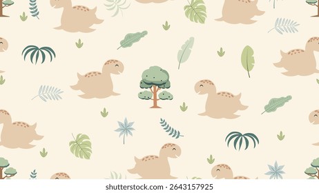 Dinosaurs seamless pattern background. Dinosaurs illustration pattern. Dinosaurs background. Perfect for fashion clothes, shirt, fabrics, textiles, wallpaper, decor, print, packaging.