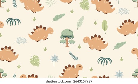 Dinosaurs seamless pattern background. Dinosaurs illustration pattern. Dinosaurs background. Perfect for fashion clothes, shirt, fabrics, textiles, wallpaper, decor, print, packaging.