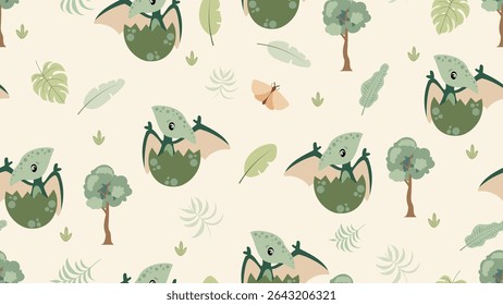 Dinosaurs seamless pattern background. Dinosaurs illustration pattern. Dinosaurs background. Perfect for fashion clothes, shirt, fabrics, textiles, wallpaper, decor, print, packaging. SSTKbackgrounds 