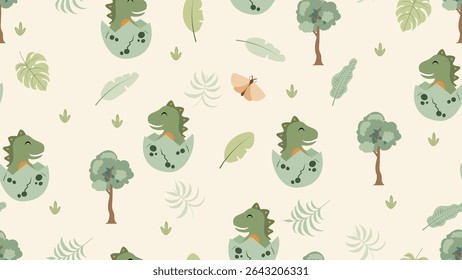 Dinosaurs seamless pattern background. Dinosaurs illustration pattern. Dinosaurs background. Perfect for fashion clothes, shirt, fabrics, textiles, wallpaper, decor, print, packaging. SSTKbackgrounds 