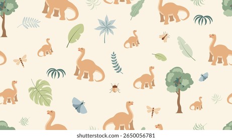 Dinosaurs seamless pattern background. Dinosaurs illustration pattern. Dinosaurs background. Perfect for fashion clothes, shirt, fabrics, textiles, wallpaper, decor, print, packaging. SSTKbackgrounds