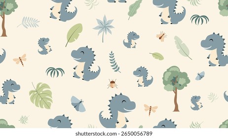 Dinosaurs seamless pattern background. Dinosaurs illustration pattern. Dinosaurs background. Perfect for fashion clothes, shirt, fabrics, textiles, wallpaper, decor, print, packaging. SSTKbackgrounds