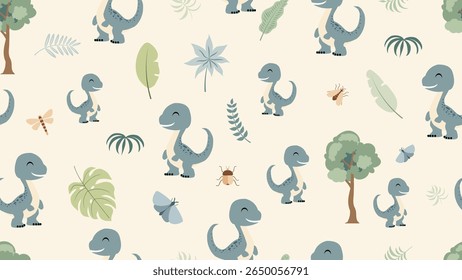 Dinosaurs seamless pattern background. Dinosaurs illustration pattern. Dinosaurs background. Perfect for fashion clothes, shirt, fabrics, textiles, wallpaper, decor, print, packaging. SSTKbackgrounds