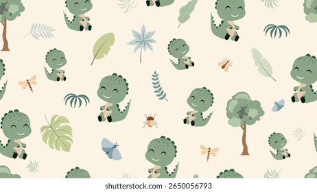 Dinosaurs seamless pattern background. Dinosaurs illustration pattern. Dinosaurs background. Perfect for fashion clothes, shirt, fabrics, textiles, wallpaper, decor, print, packaging. SSTKbackgrounds