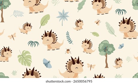 Dinosaurs seamless pattern background. Dinosaurs illustration pattern. Dinosaurs background. Perfect for fashion clothes, shirt, fabrics, textiles, wallpaper, decor, print, packaging. SSTKbackgrounds