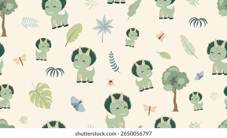 Dinosaurs seamless pattern background. Dinosaurs illustration pattern. Dinosaurs background. Perfect for fashion clothes, shirt, fabrics, textiles, wallpaper, decor, print, packaging. SSTKbackgrounds