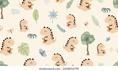Dinosaurs seamless pattern background. Dinosaurs illustration pattern. Dinosaurs background. Perfect for fashion clothes, shirt, fabrics, textiles, wallpaper, decor, print, packaging. SSTKbackgrounds