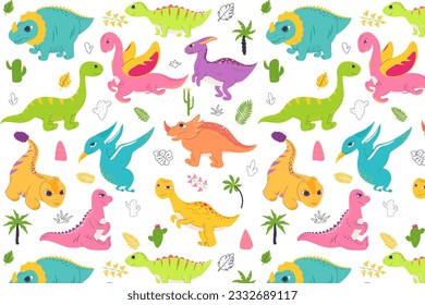 dinosaurs seamless pattern, colorful doodles, doodle wallpaper print texture, baby doodle graphic element, character, decorative element  