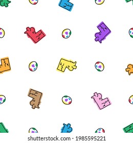 Dinosaurs seamless pattern, Colorful T-Rex cartoon characters and dino egg on white wallpaper.