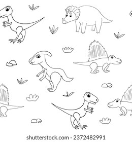 dinosaurs seamless pattern hand drawn in doodle style.