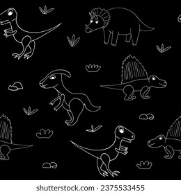 dinosaurs seamless pattern hand drawn in doodle style.