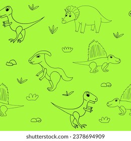 dinosaurs seamless pattern hand drawn in doodle style.