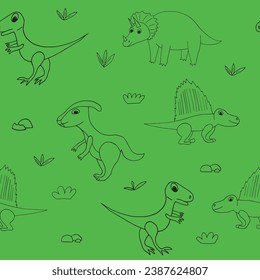 dinosaurs seamless pattern hand drawn in doodle style.
