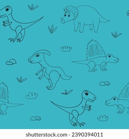 dinosaurs seamless pattern hand drawn in doodle style.