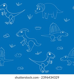 dinosaurs seamless pattern hand drawn in doodle style.