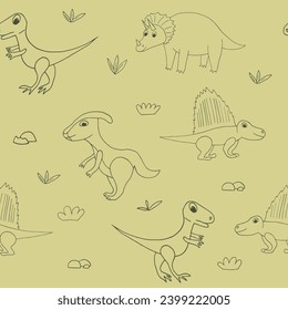 dinosaurs seamless pattern hand drawn in doodle style.