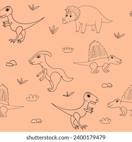dinosaurs seamless pattern hand drawn in doodle style.